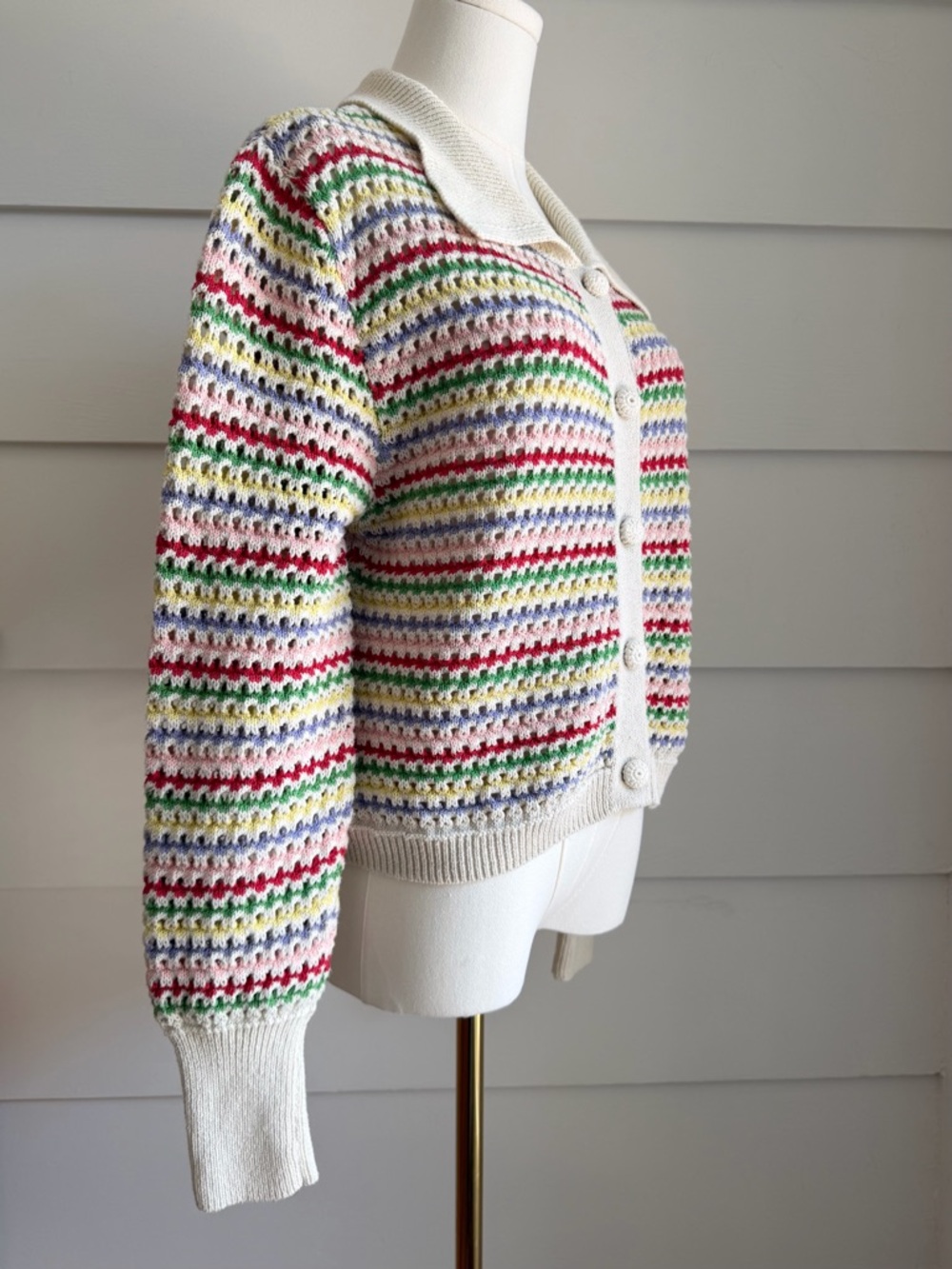Zara Striped Crochet Knit Cardigan Jacket size M - Picture 2 of 8